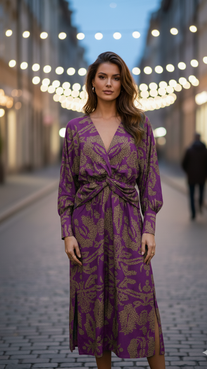 Midi Dress with V-Neck