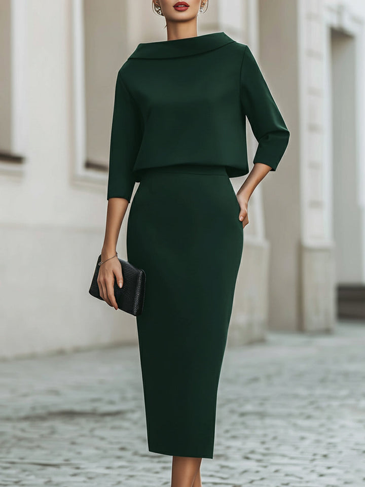 Neck Top and Midi Skirt Set