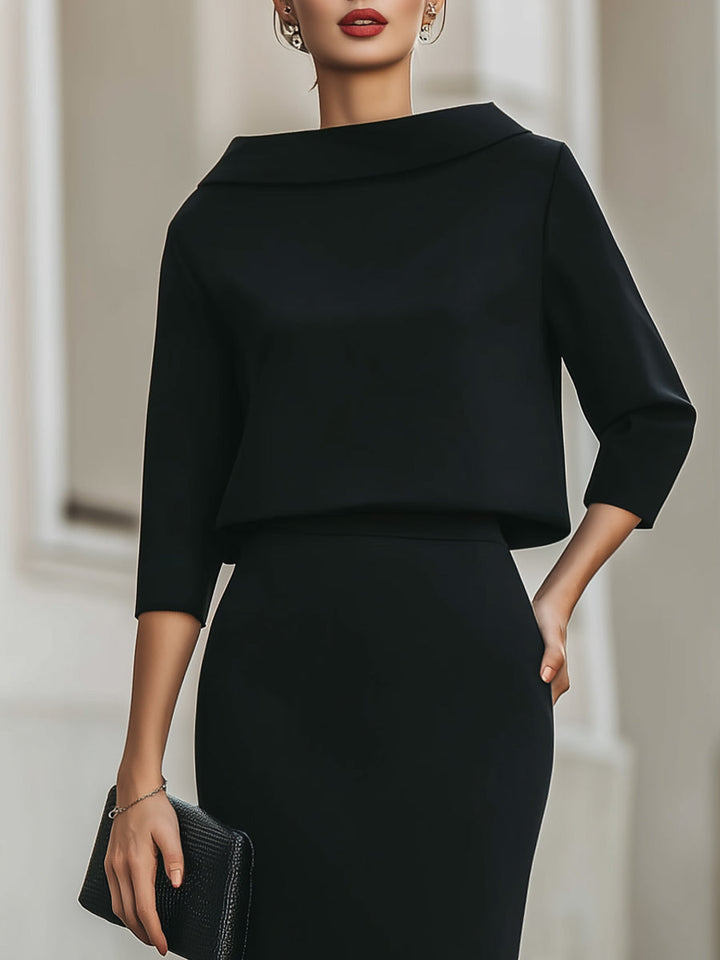 Neck Top and Midi Skirt Set