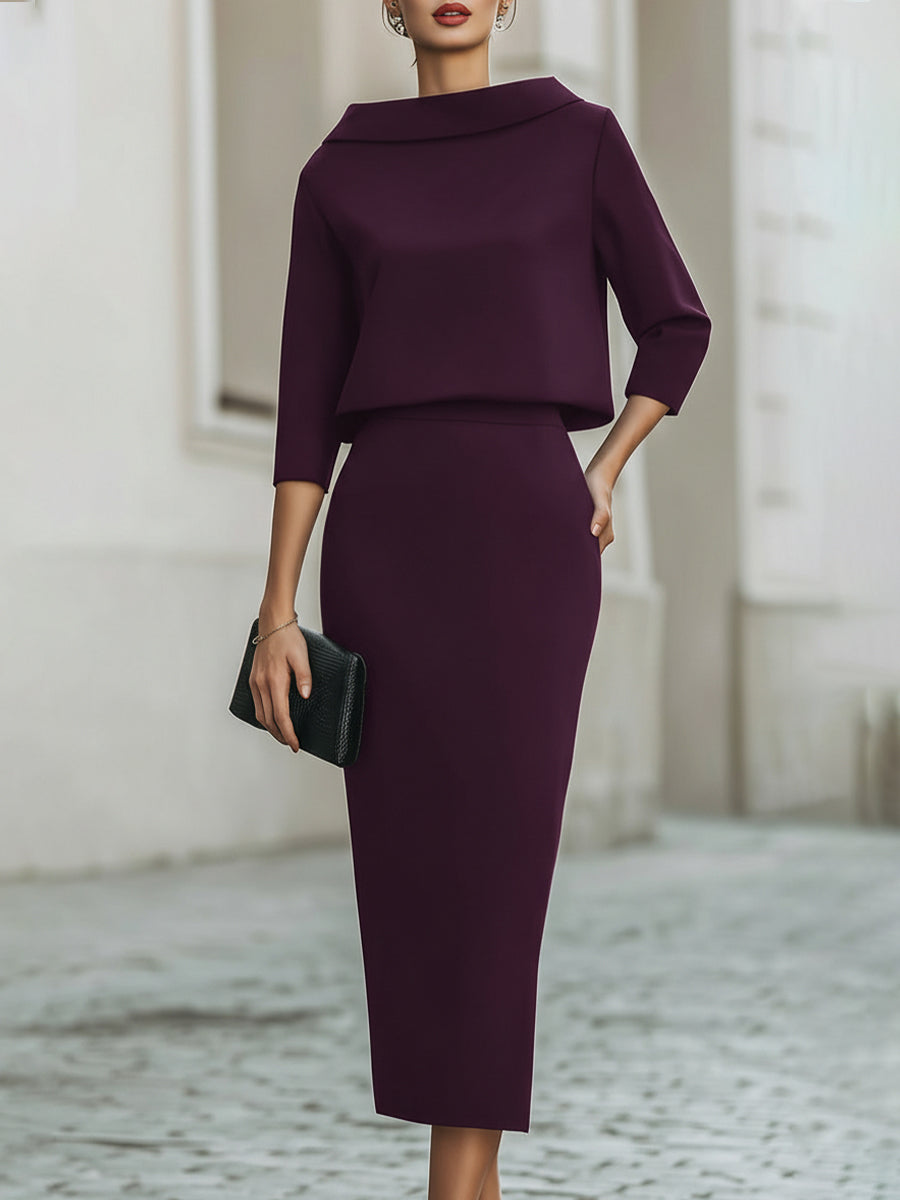 Neck Top and Midi Skirt Set