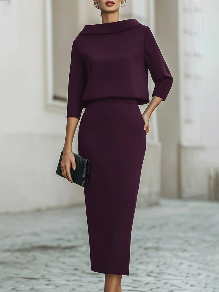Neck Top and Midi Skirt Set