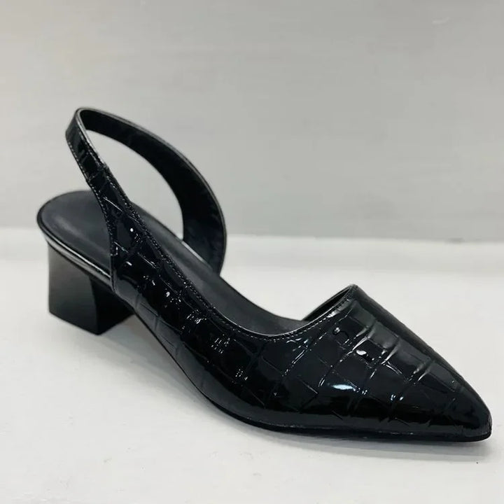 Orthopedic Pumps with Block Heel and Crocodile Pattern