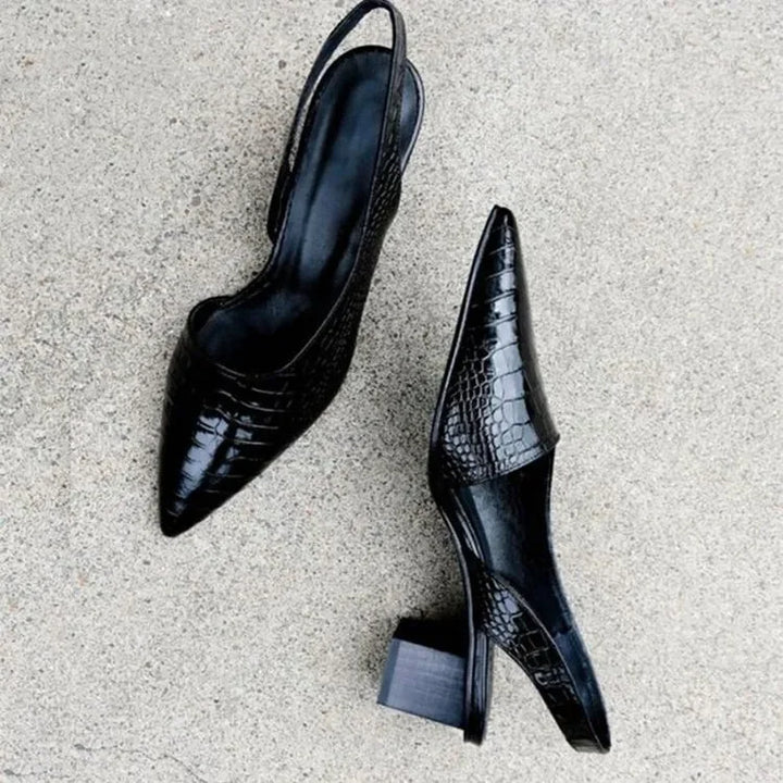 Orthopedic Pumps with Block Heel and Crocodile Pattern