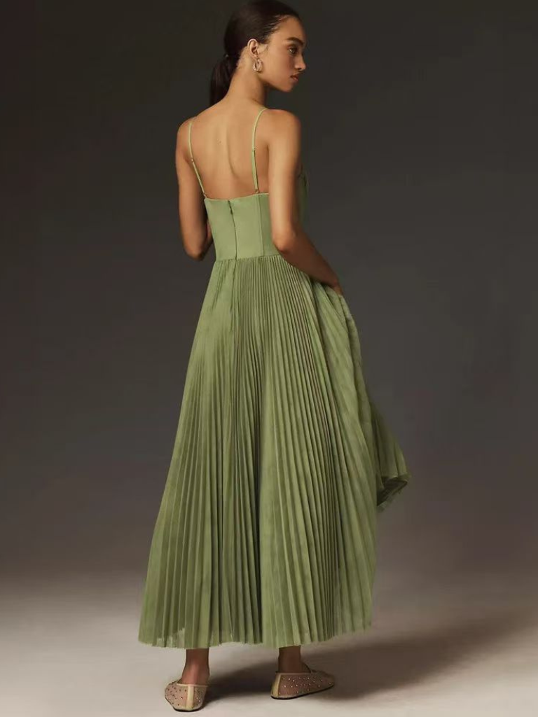 Pleated A-Line Maxi Dress