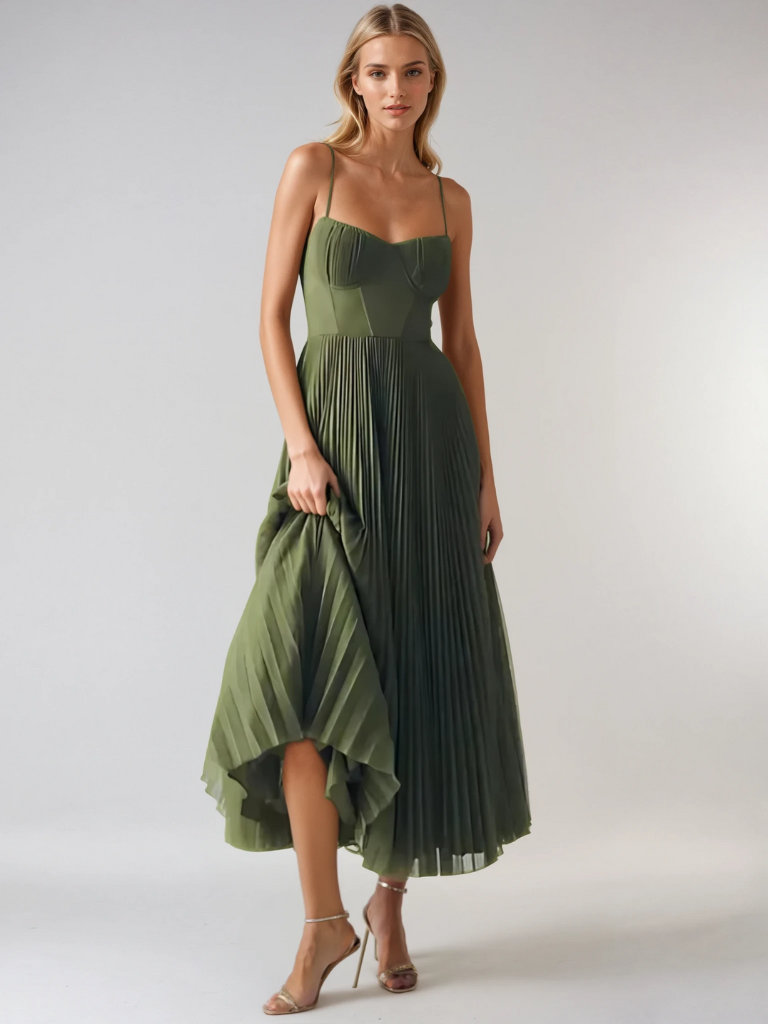 Pleated A-Line Maxi Dress