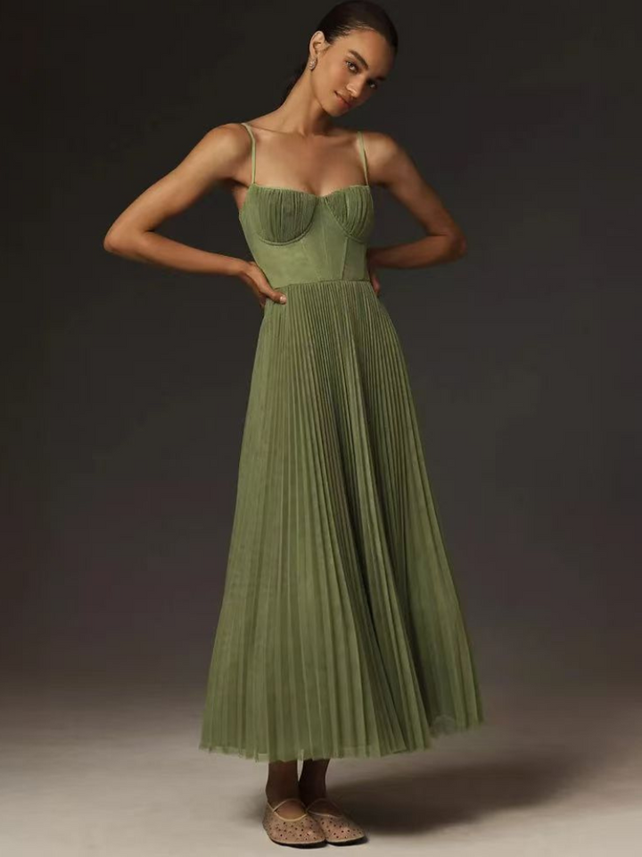Pleated A-Line Maxi Dress