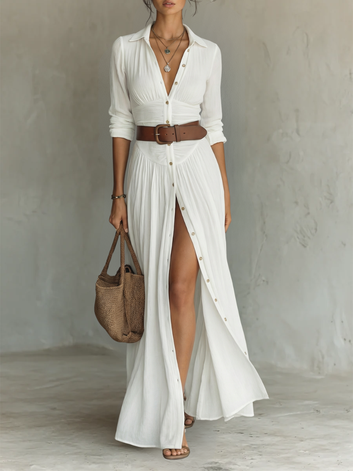 Pleated Maxi Dress with Long Sleeves