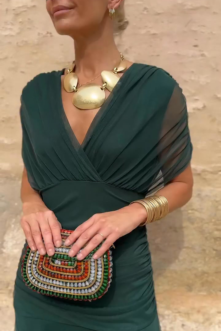 Pleated Maxi Dress with V-Neck