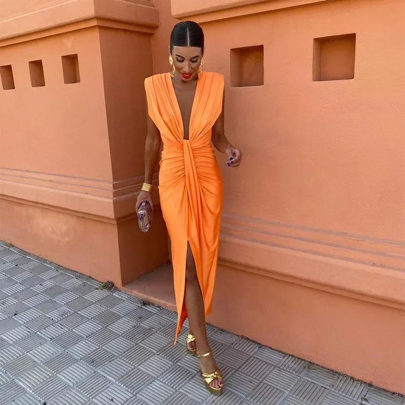 Pleated Maxi Party Dress
