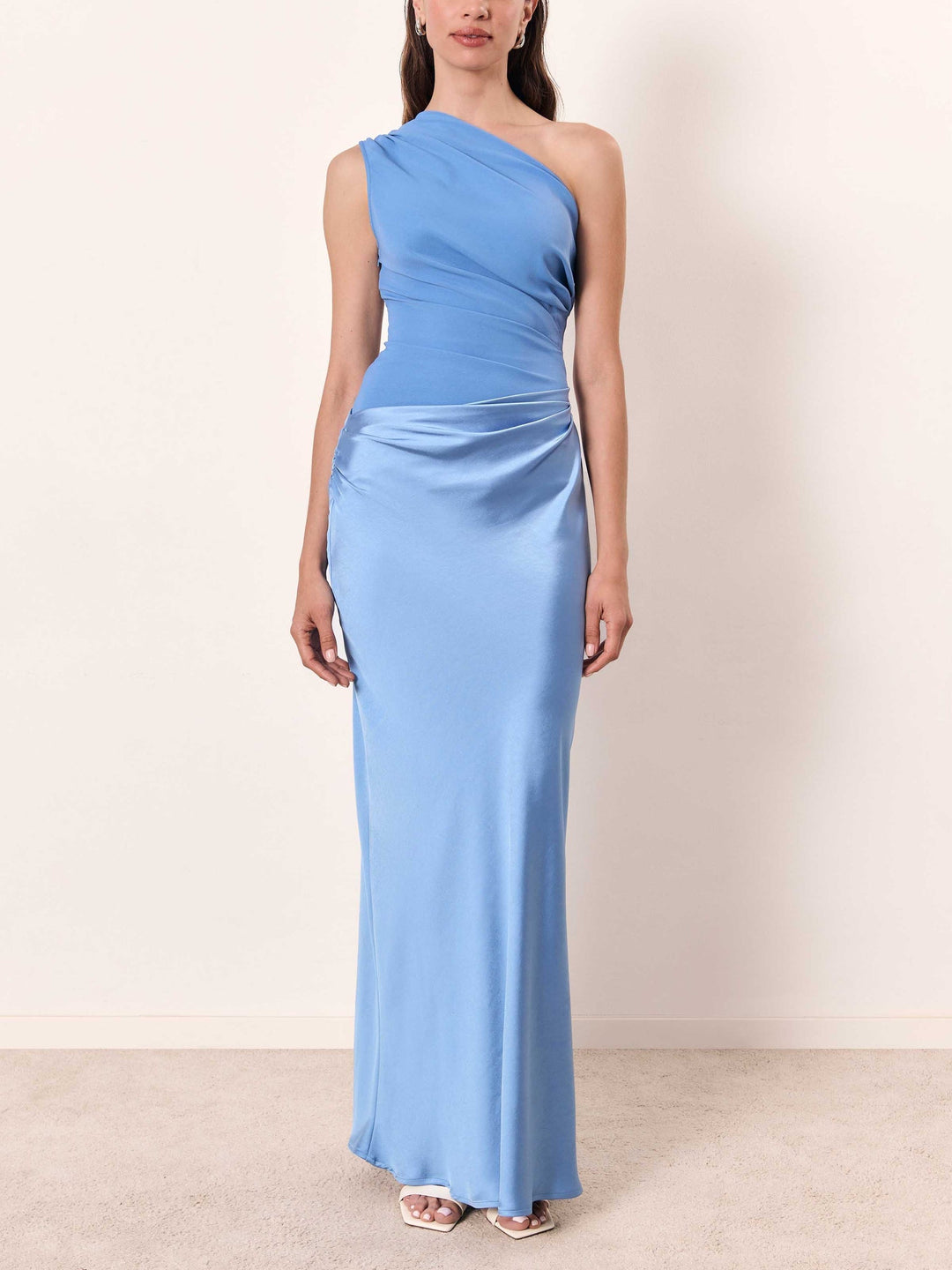 Pleated Maxi Wedding Guest Dress with One-Shoulder