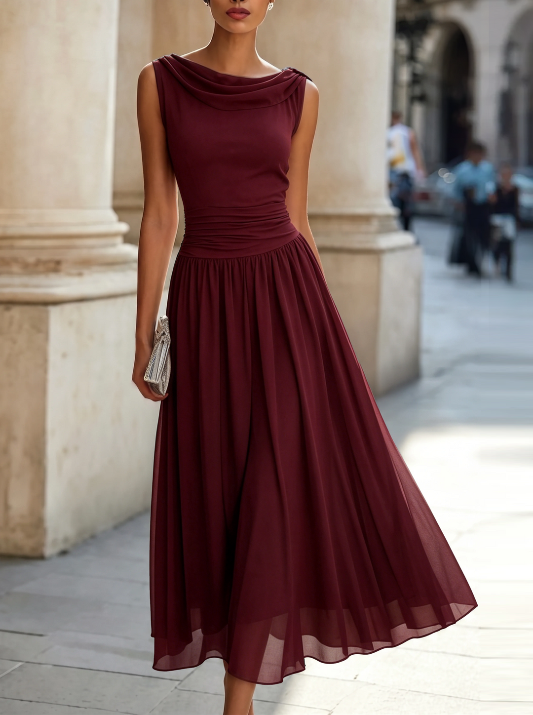 Pleated Midi Wedding Guest Dress