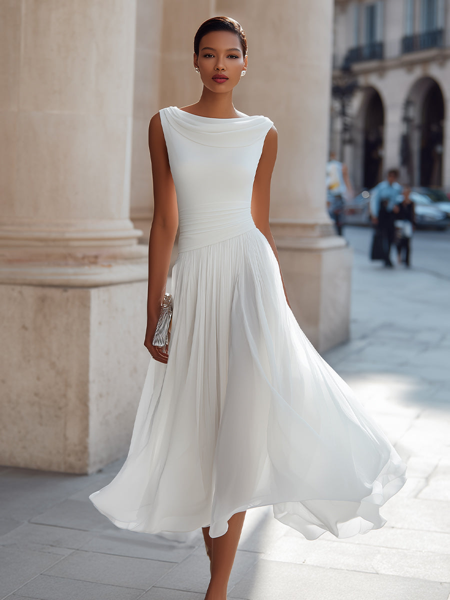 Pleated Midi Wedding Guest Dress