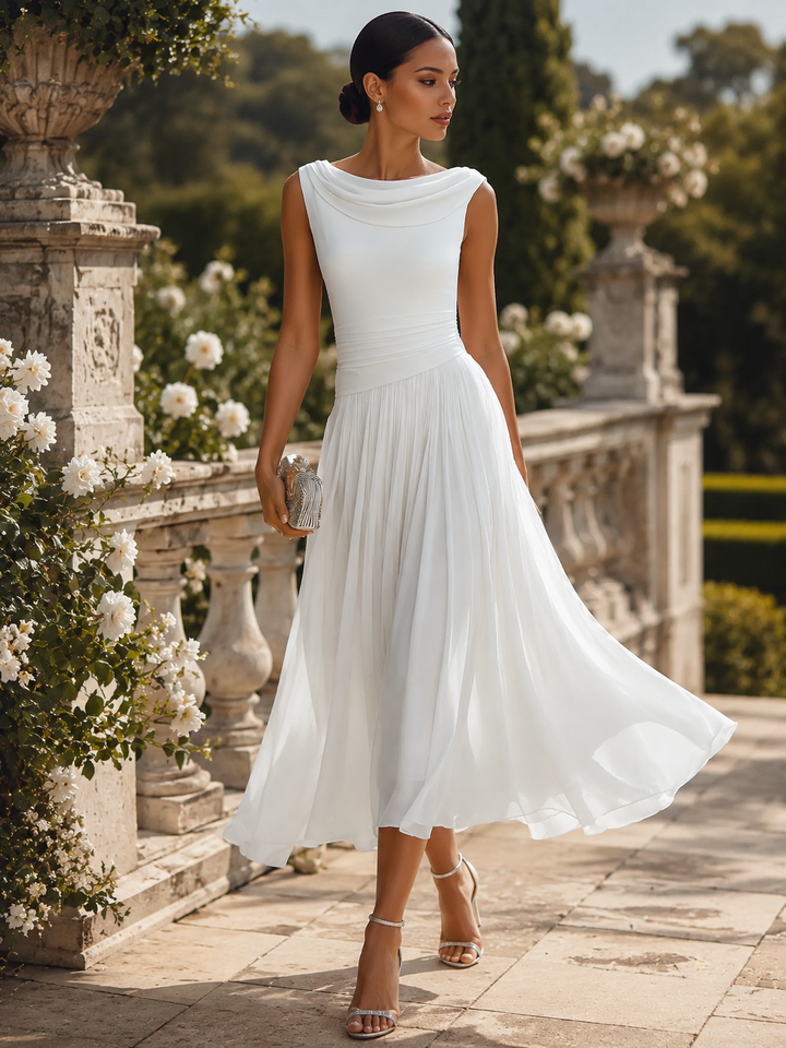 Pleated Midi Wedding Guest Dress