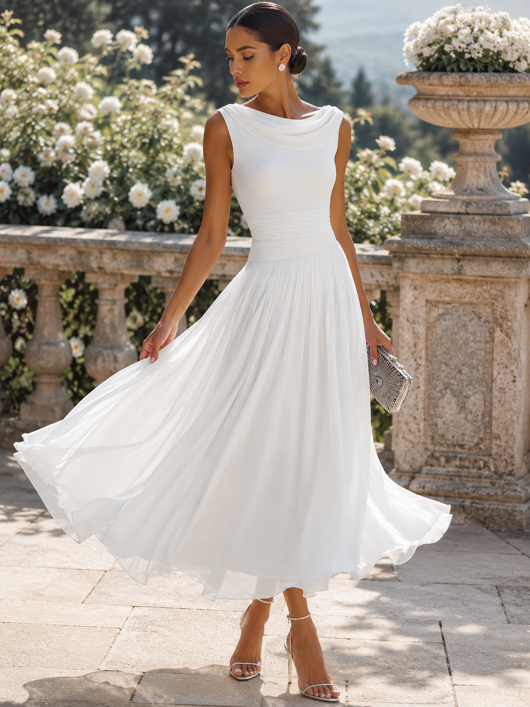 Pleated Midi Wedding Guest Dress