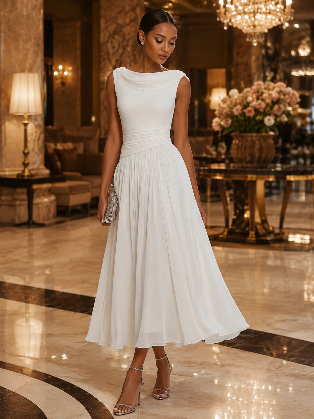 Pleated Midi Wedding Guest Dress