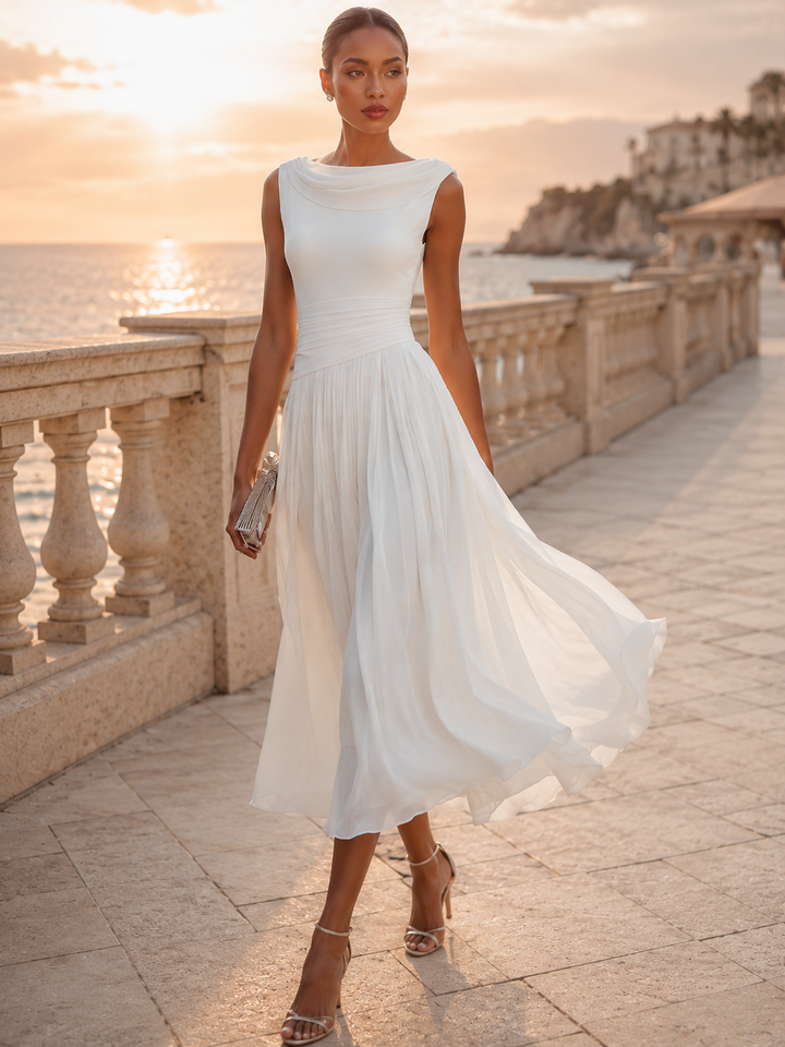 Pleated Midi Wedding Guest Dress