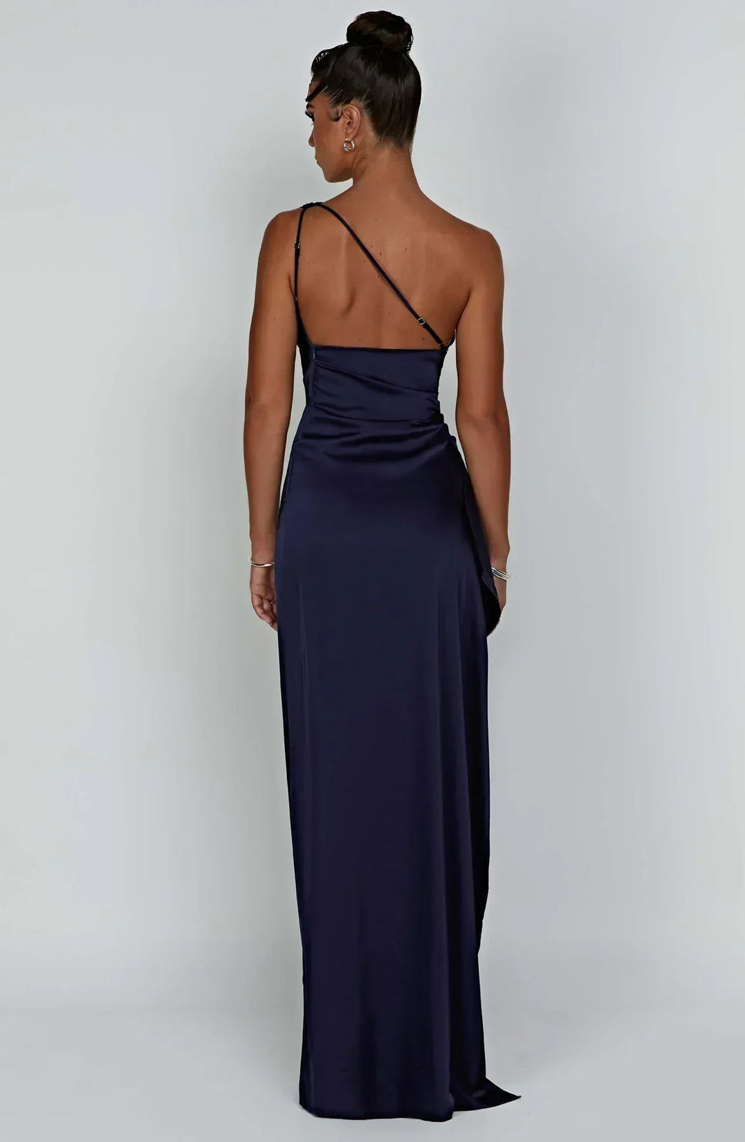 Pleated Slit Dress with One-Shoulder