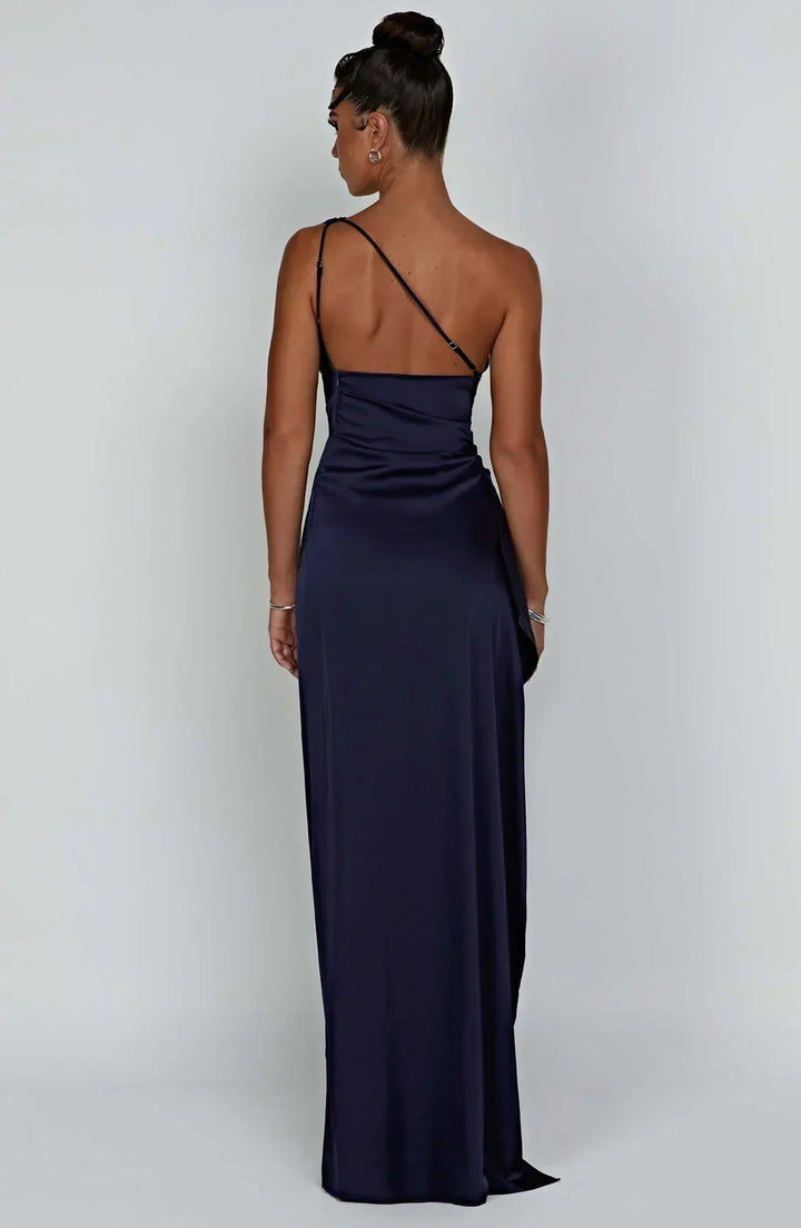 Pleated Slit Dress with One-Shoulder