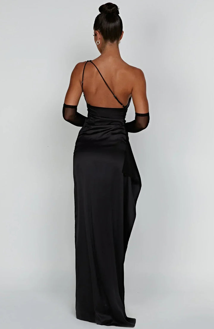 Pleated Slit Dress with One-Shoulder