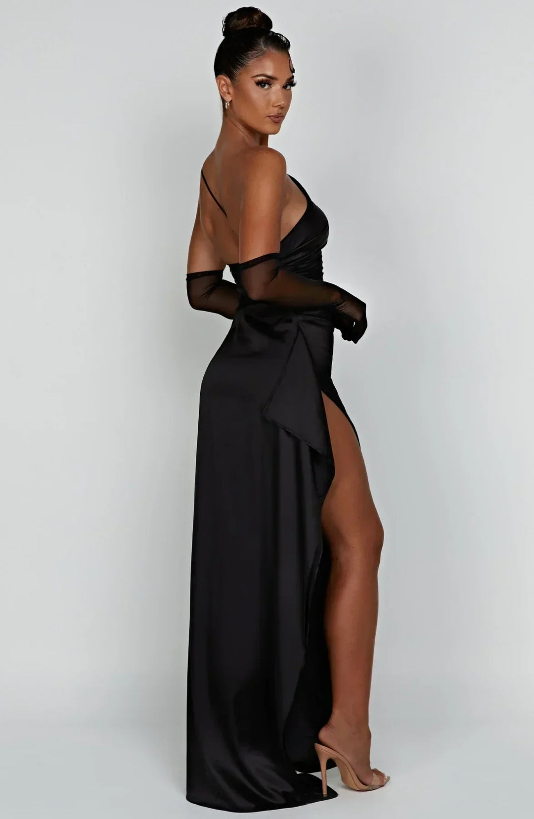 Pleated Slit Dress with One-Shoulder