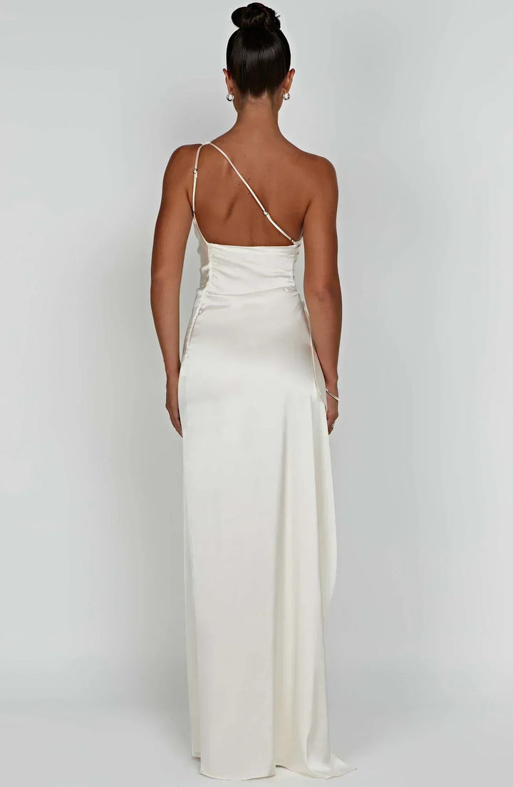 Pleated Slit Dress with One-Shoulder