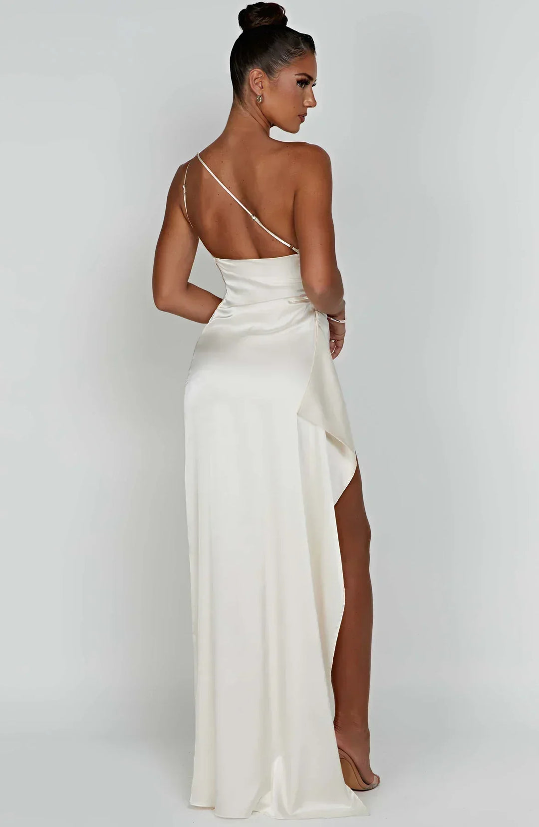 Pleated Slit Dress with One-Shoulder