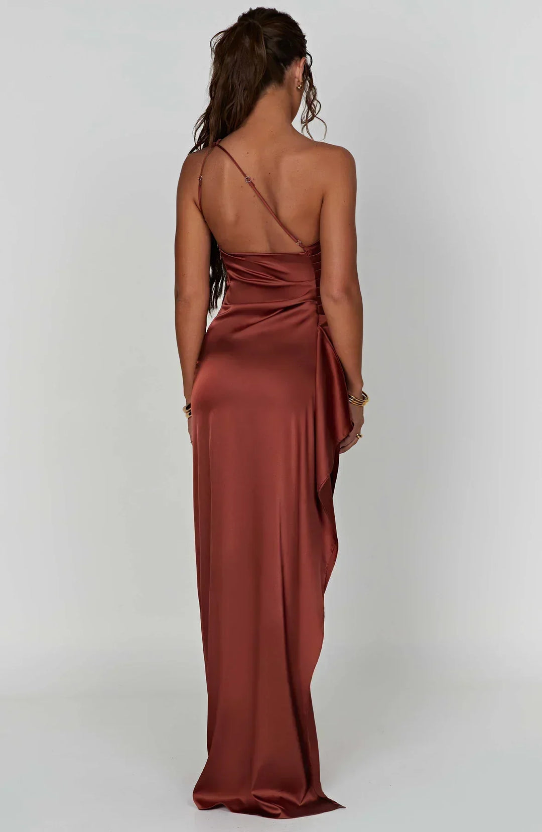 Pleated Slit Dress with One-Shoulder