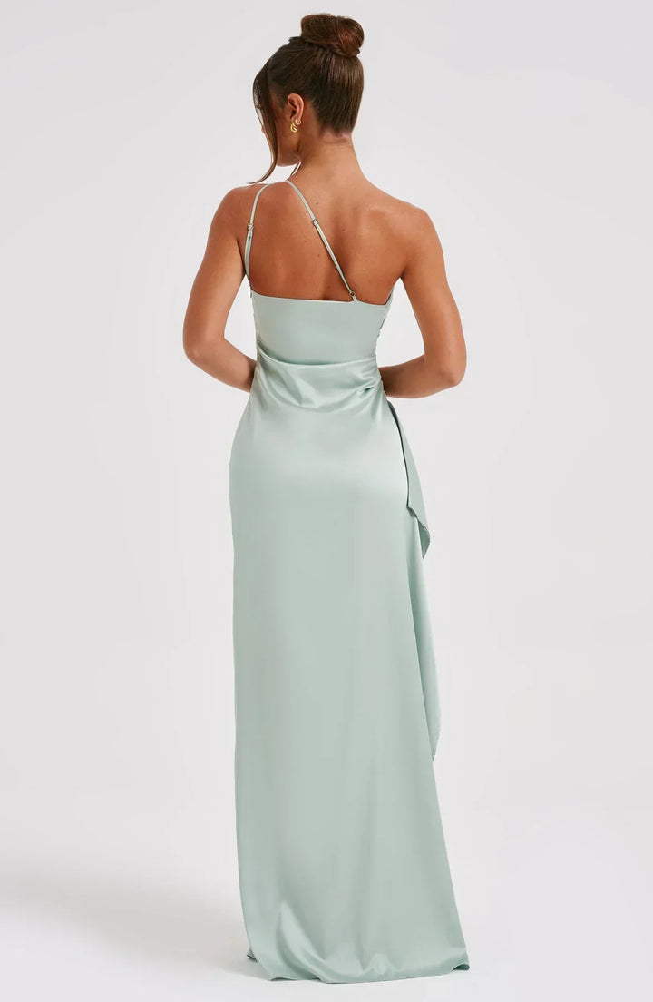 Pleated Slit Dress with One-Shoulder
