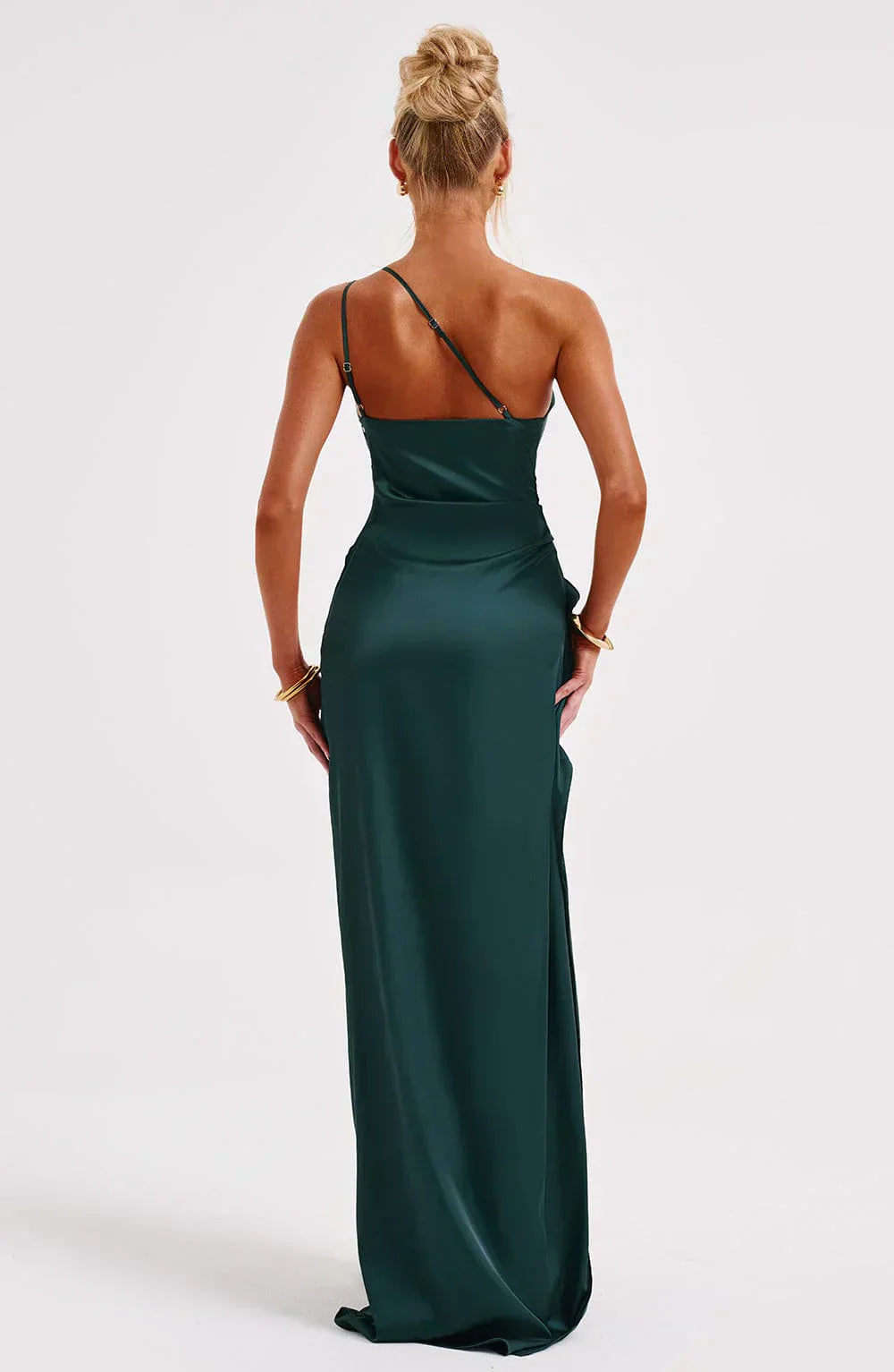 Pleated Slit Dress with One-Shoulder