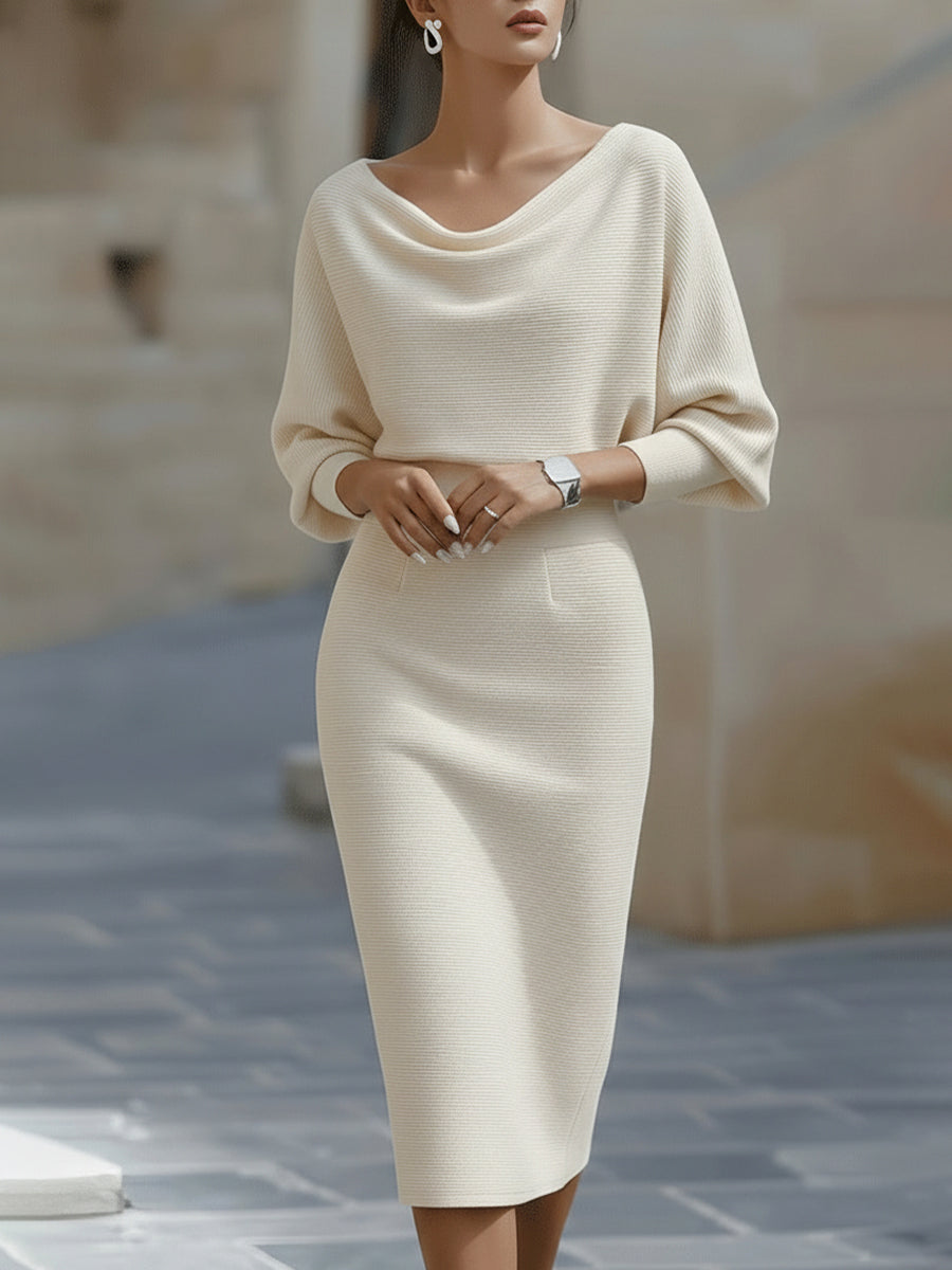 Polka-Dot Midi Dress with Long Sleeves