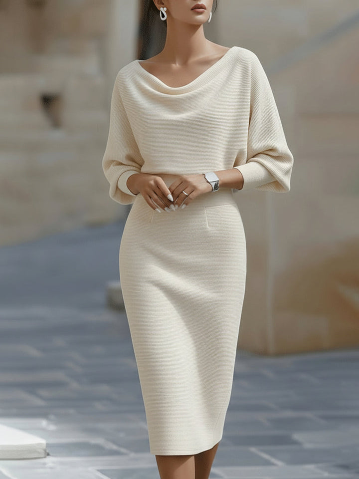 Polka-Dot Midi Dress with Long Sleeves