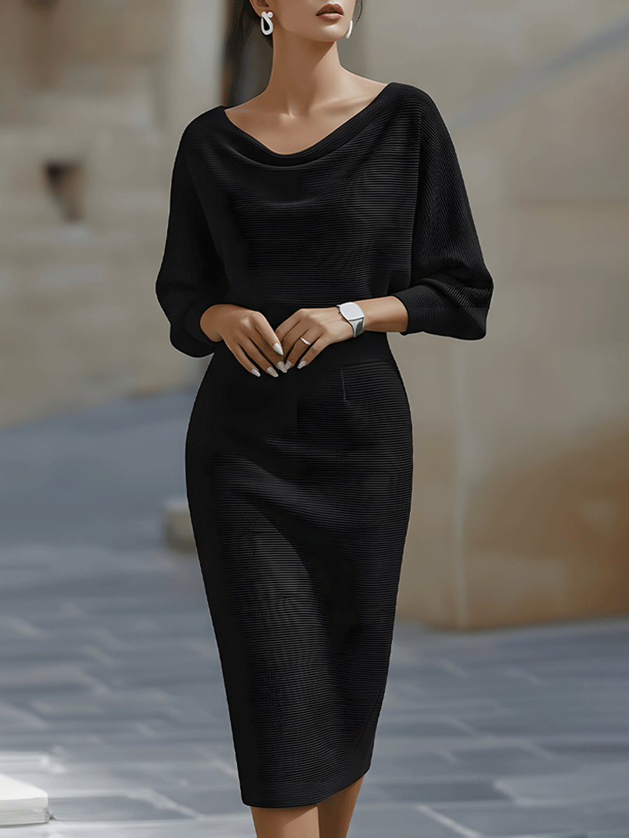 Polka-Dot Midi Dress with Long Sleeves