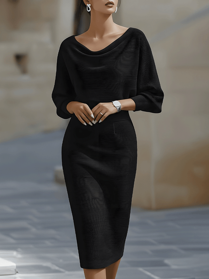 Polka-Dot Midi Dress with Long Sleeves