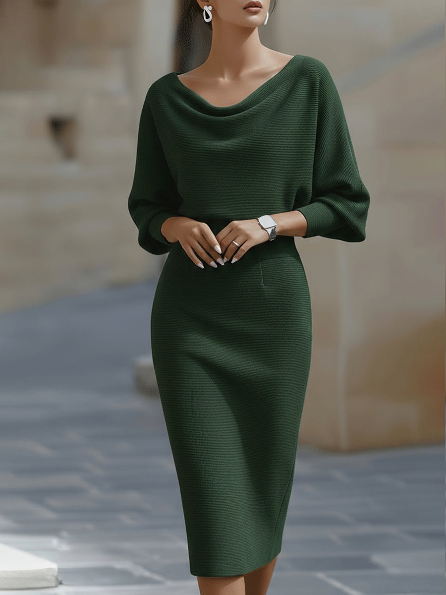 Polka-Dot Midi Dress with Long Sleeves
