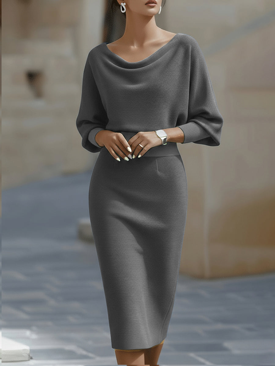 Polka-Dot Midi Dress with Long Sleeves