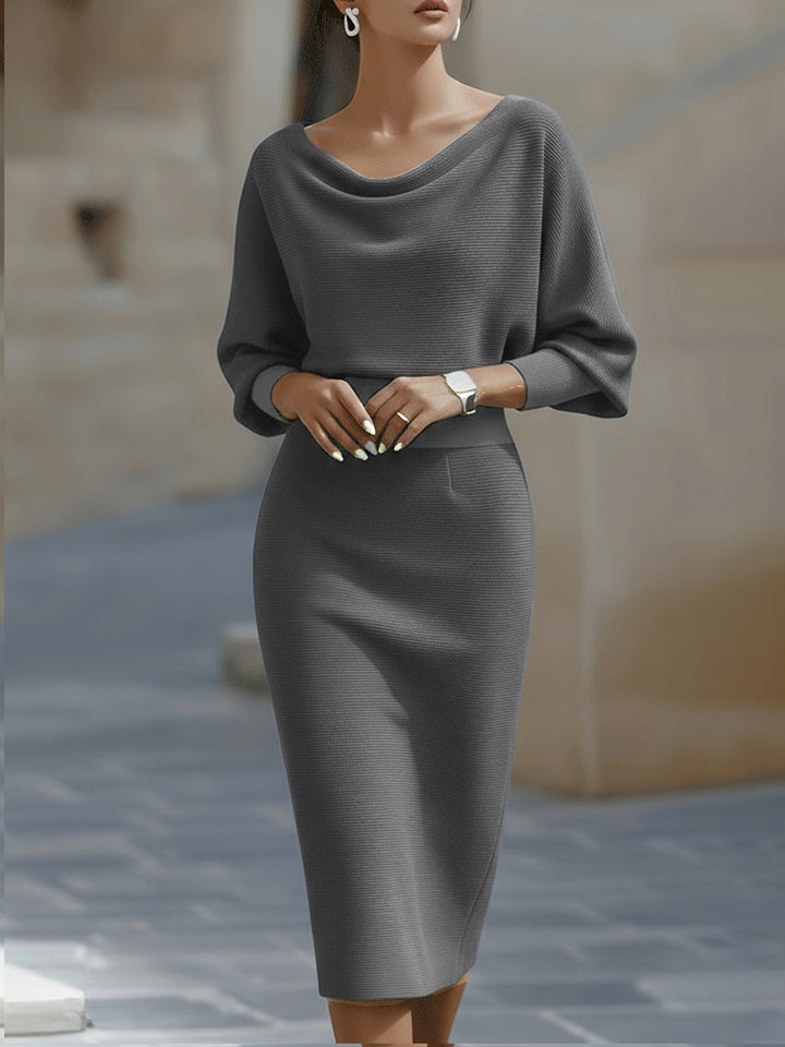 Polka-Dot Midi Dress with Long Sleeves