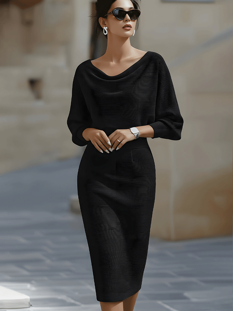 Polka-Dot Midi Dress with Long Sleeves