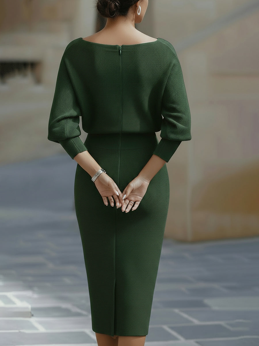 Polka-Dot Midi Dress with Long Sleeves