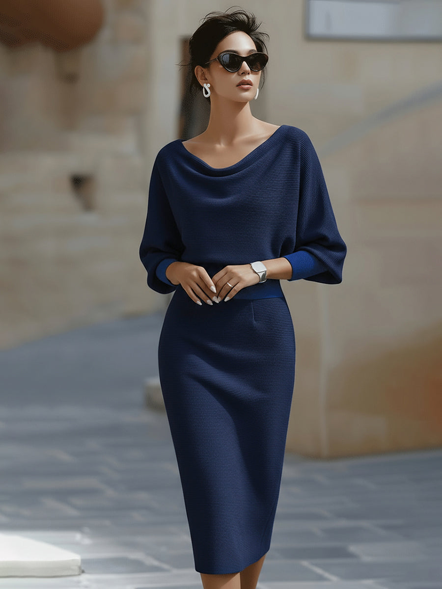 Polka-Dot Midi Dress with Long Sleeves