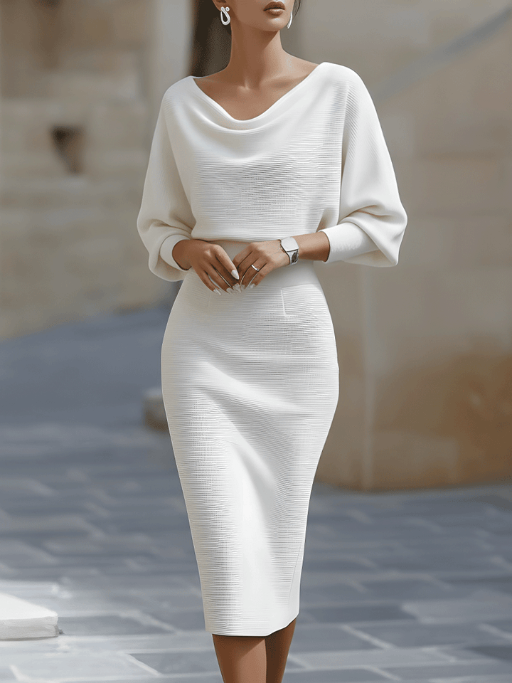 Polka-Dot Midi Dress with Long Sleeves