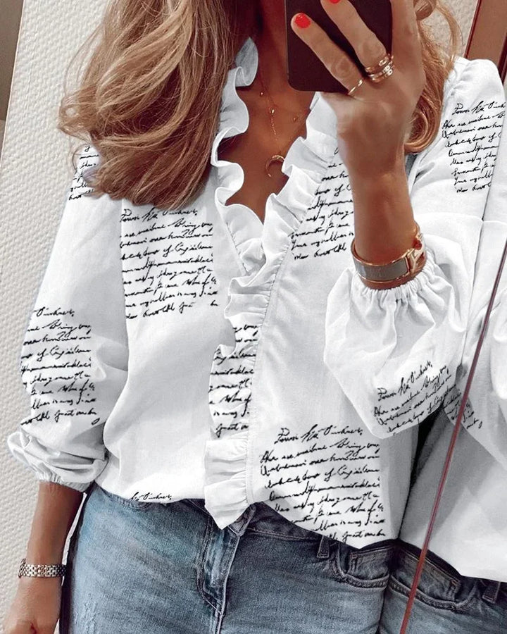 Polka-Dot Pleated Ruffle Blouse