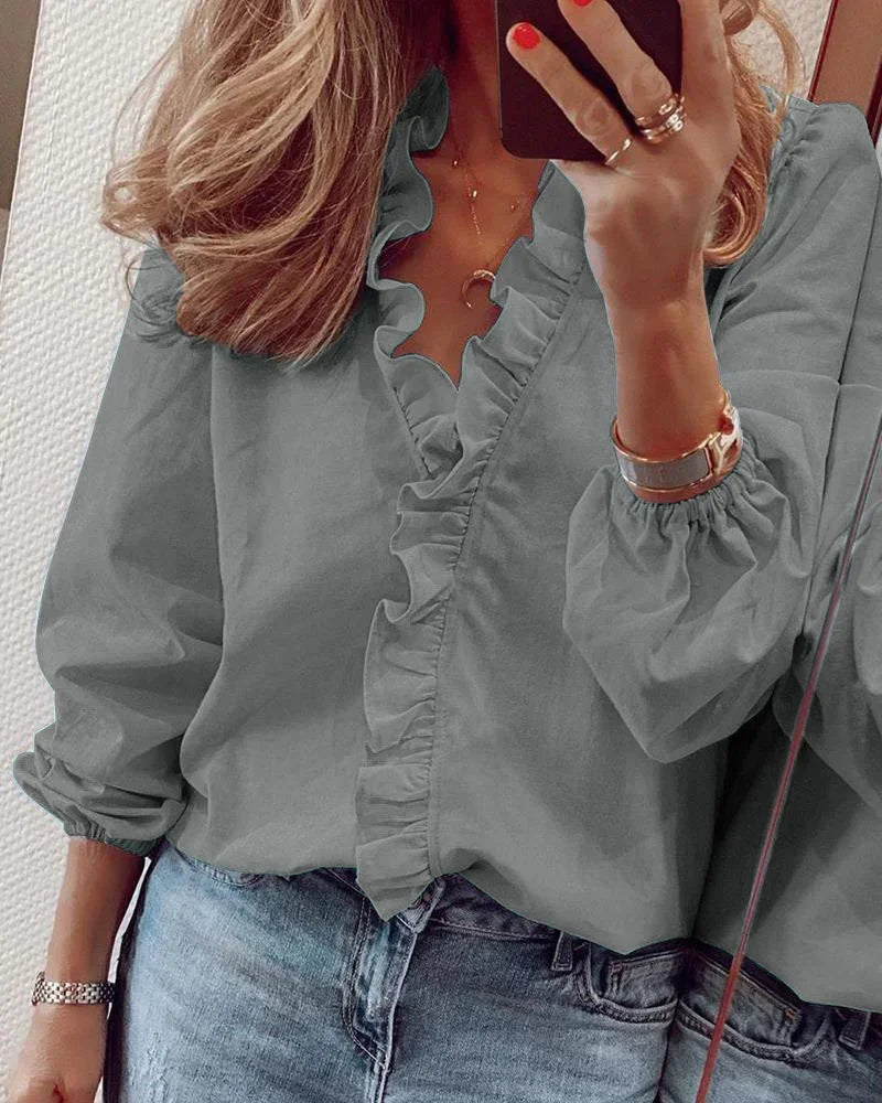 Polka-Dot Pleated Ruffle Blouse