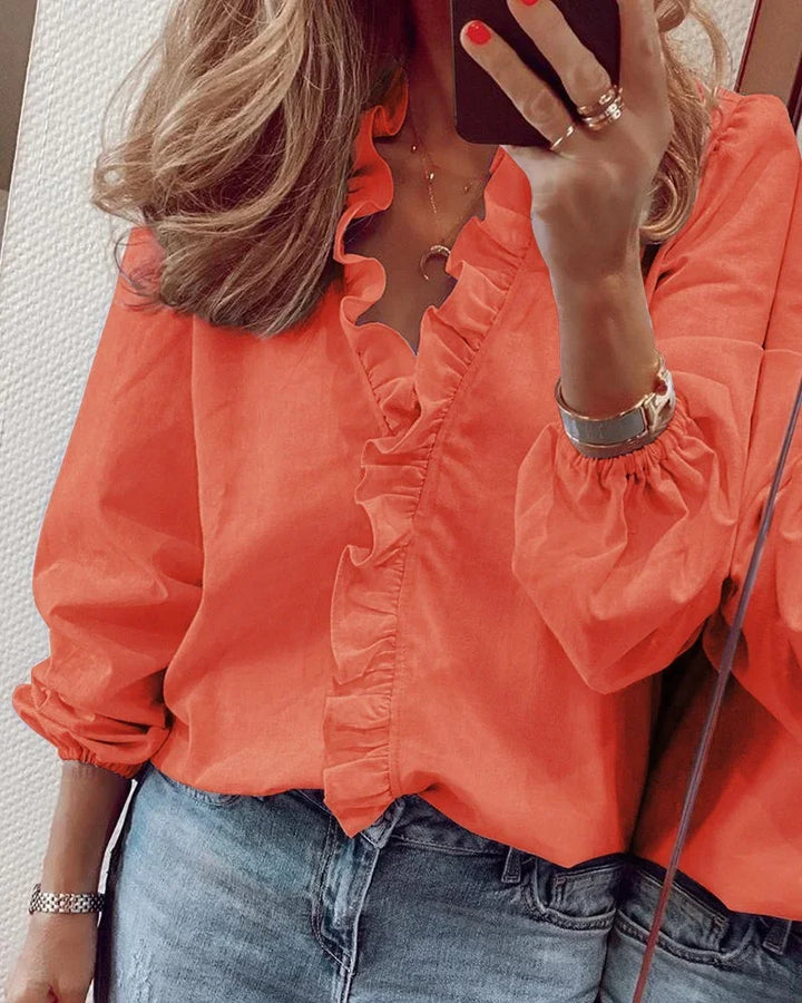 Polka-Dot Pleated Ruffle Blouse