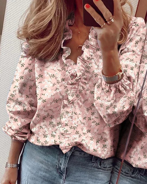Polka-Dot Pleated Ruffle Blouse
