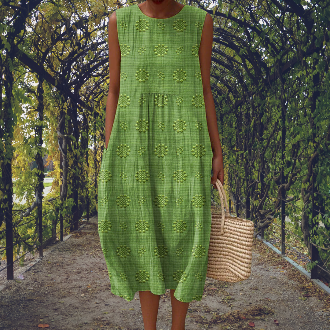 Polka-Dot Ruched Midi Dress
