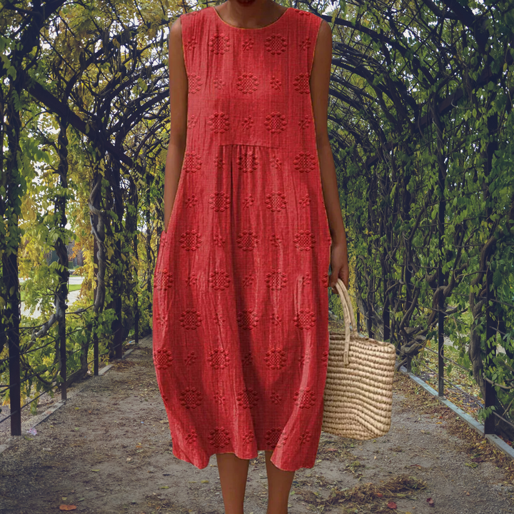 Polka-Dot Ruched Midi Dress