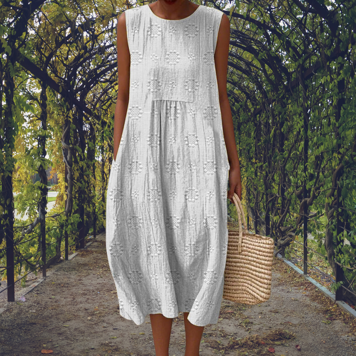 Polka-Dot Ruched Midi Dress
