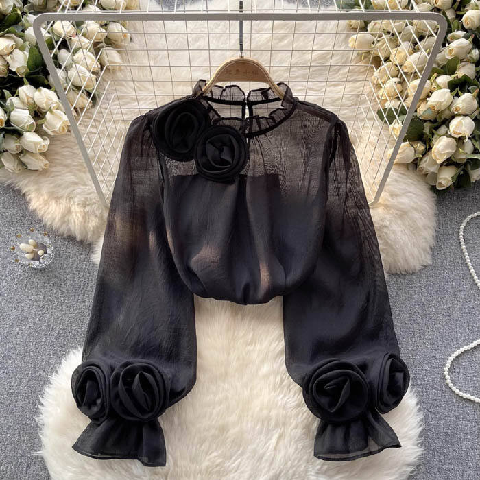 Ruched Blouse with High Neckline