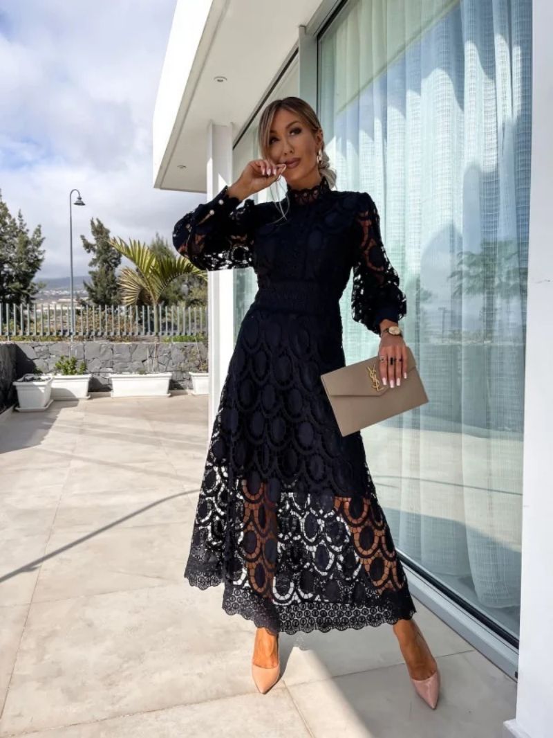 Ruched Dress with High Neckline and Short Sleeves