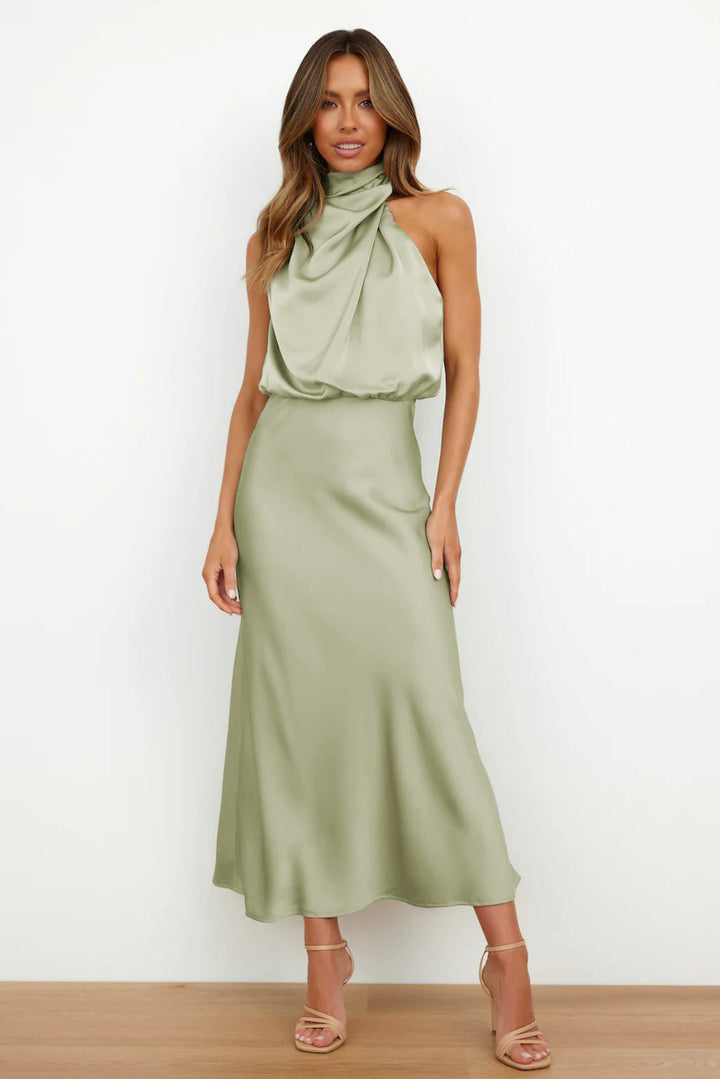 Ruched Maxi Dress with Halter Neckline
